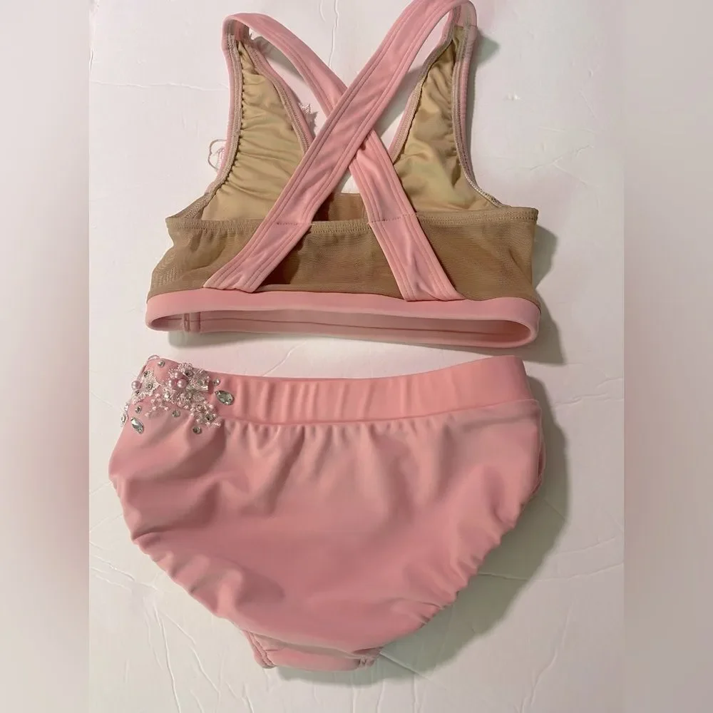 AA dance competition contemporary custom solo costume pink illusion 2 piece LC